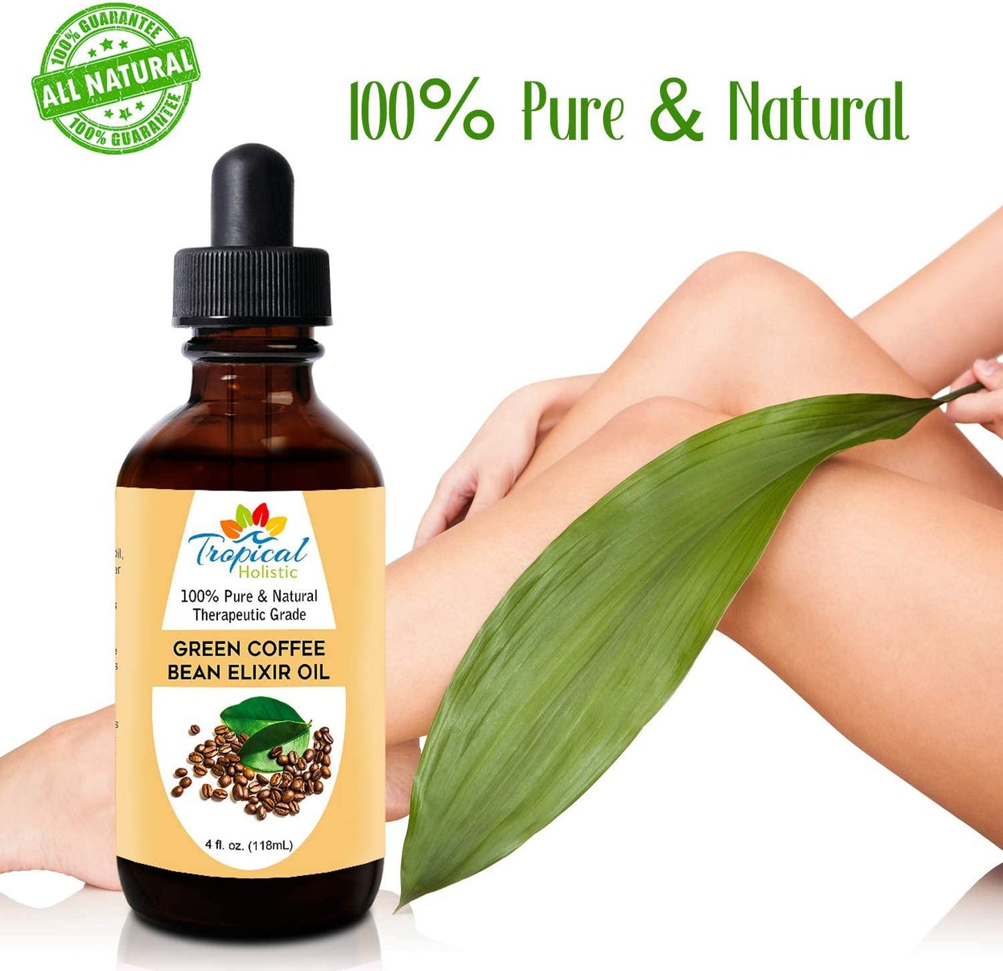 Green Coffee Bean Elixir Oil 4 oz -100% Pure Unrefined Blended Total Body Massage Oil for Cellulite, Weight Loss, Massage, Smoother, Firmer Skin