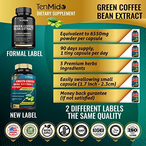 Green Coffee Bean Extract Capsules 6550mg, 3 Months Supply and Garcinia, Olive, Green Tea, Kidney, Pepper | Support Weight Management | Focus Brain Health Improves, Energy Booster, Antioxidant Herb