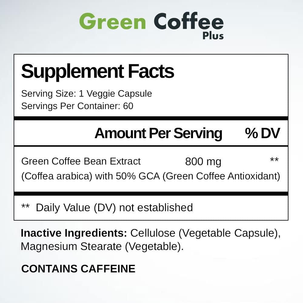 Green Coffee Plus | Premium Green Coffee Bean Extract. Supports Weight Loss, Rich in Antioxidants. Non-GMO, Vegan, and Gluten Free. 60 Capsules
