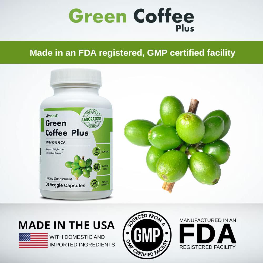 Green Coffee Plus | Premium Green Coffee Bean Extract. Supports Weight Loss, Rich in Antioxidants. Non-GMO, Vegan, and Gluten Free. 60 Capsules