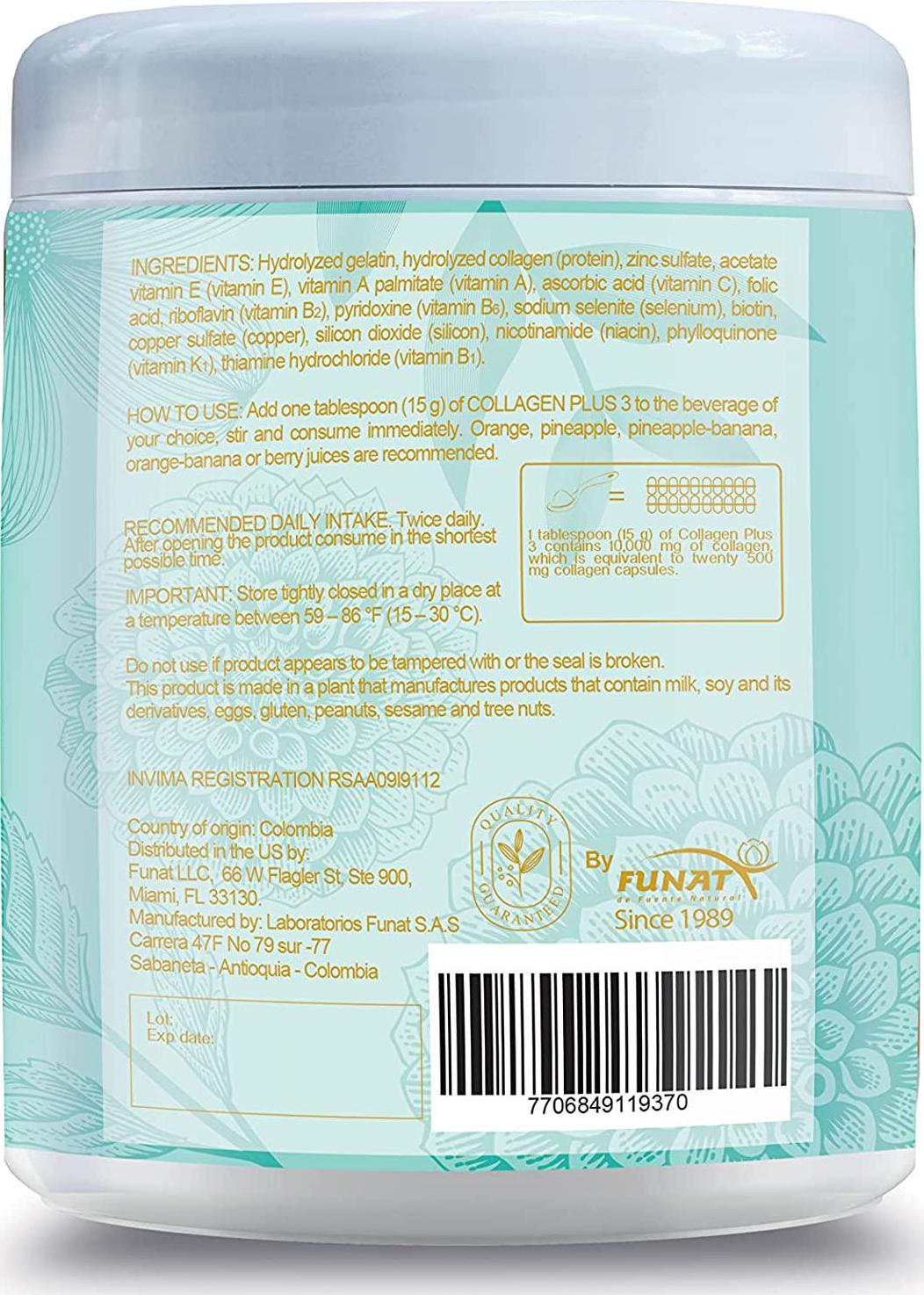 Green Ekii Collagen Plus 3 with Collagen Types I and III Added with Vitamins and Minerals - 10,000 mg of Collagen per Serve 10.6 oz (300 g)