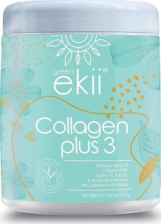 Green Ekii Collagen Plus 3 with Collagen Types I and III Added with Vitamins and Minerals - 10,000 mg of Collagen per Serve 10.6 oz (300 g)