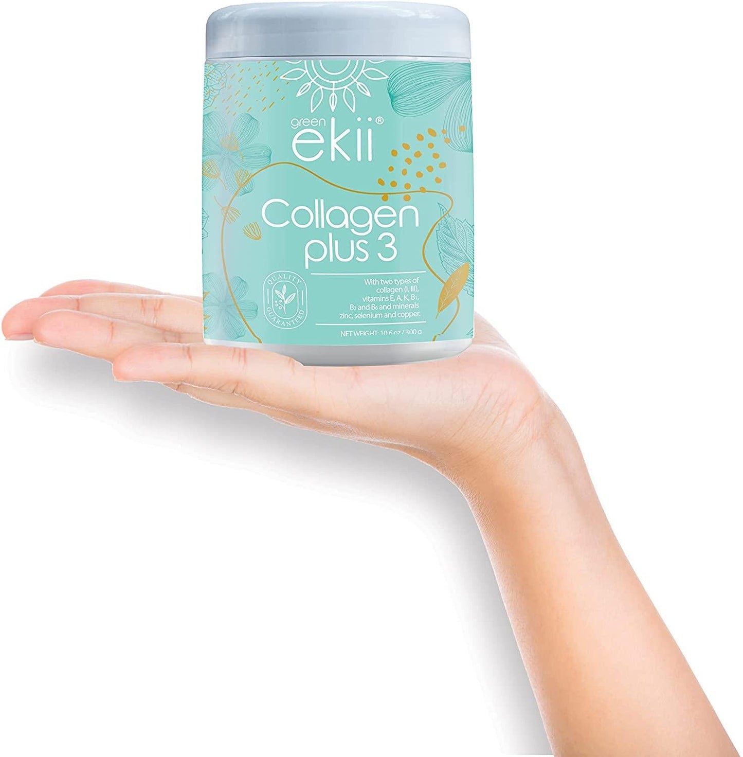 Green Ekii Collagen Plus 3 with Collagen Types I and III Added with Vitamins and Minerals - 10,000 mg of Collagen per Serve 10.6 oz (300 g)