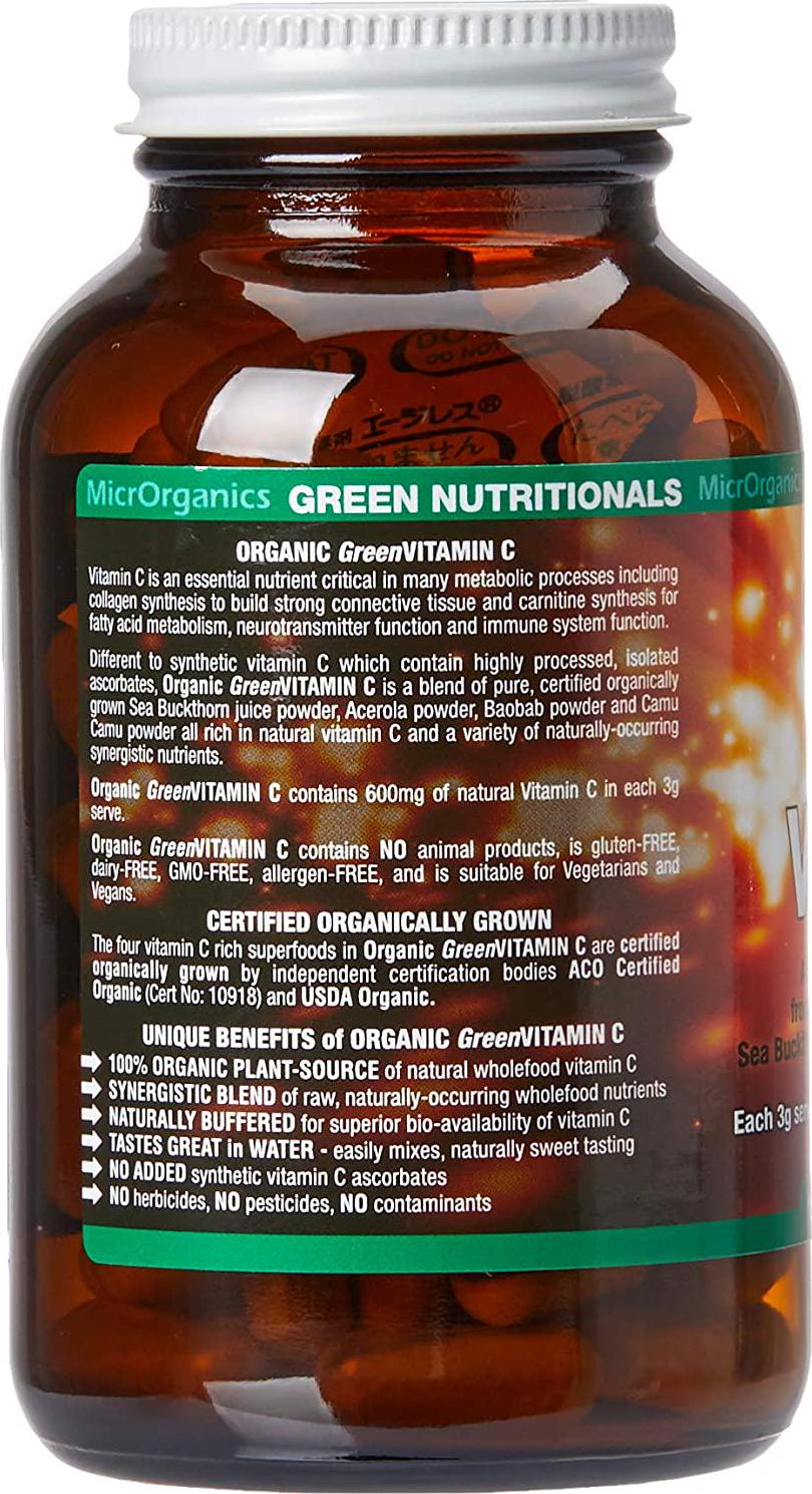 Green Nutritionals Organic Green 600 mg Vitamin C 120 Capsules , 120 count, Pack of 120