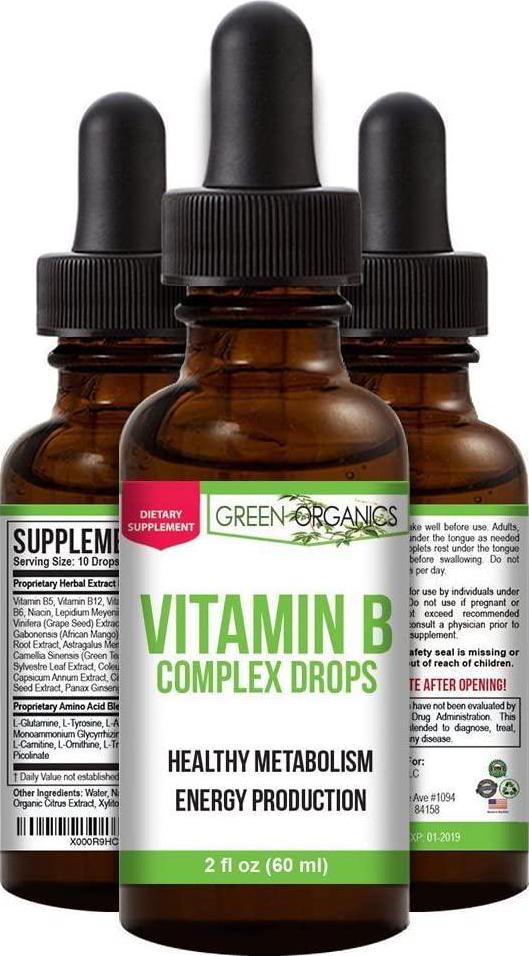 Green Organics Vitamin B Complex Liquid Drops to Support Energy, Vitality, and Immunity Health (2 Fl Oz)