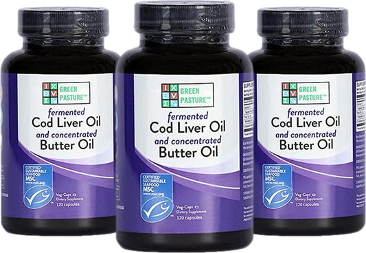 Green Pasture Blue Ice Royal Butter Oil/Fermented Cod Liver Oil Blend (120 Pack of 3)