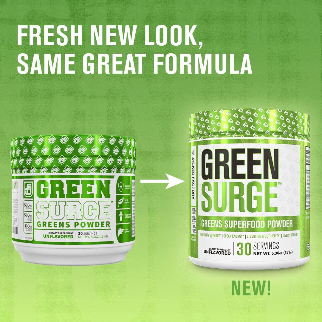 Green Surge Green Superfood Powder Supplement - Keto Friendly Greens Drink w/Spirulina, Wheat and Barley Grass - Green Tea Extract, Probiotics and Digestive Enzymes - Unflavored - 30sv