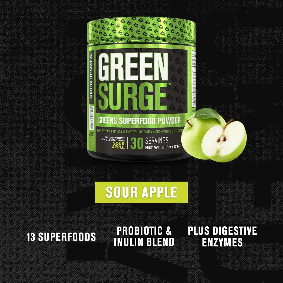 Green Surge Green Superfood Powder Supplement - Keto Friendly Greens Drink w/Spirulina, Wheat and Barley Grass, Organic Greens - Green Tea Extract, Probiotics and Digestive Enzymes - Lemon Lime - 30sv