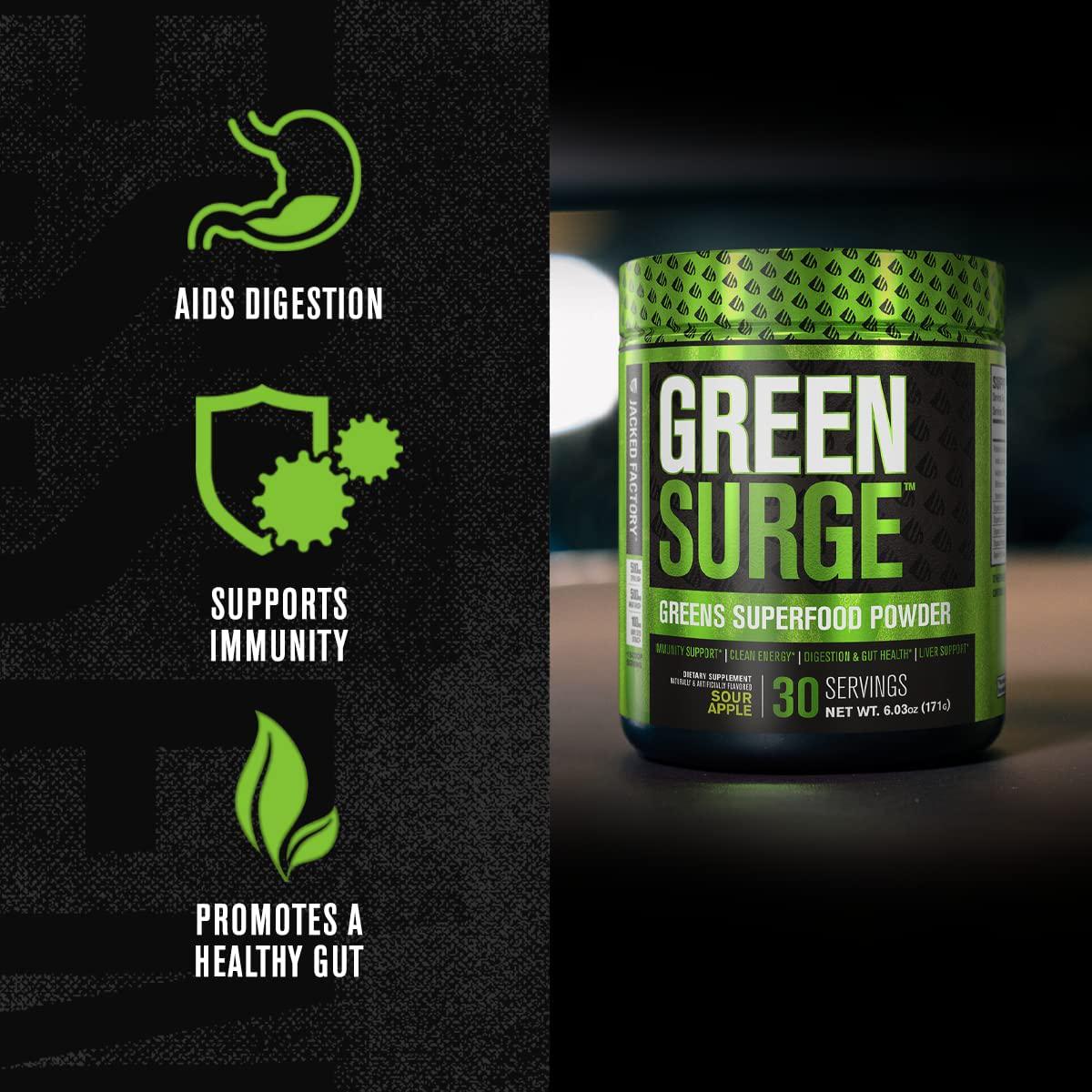 Green Surge Green Superfood Powder Supplement - Keto Friendly Greens Drink w/Spirulina, Wheat and Barley Grass, Organic Greens - Green Tea Extract, Probiotics and Digestive Enzymes - Lemon Lime - 30sv