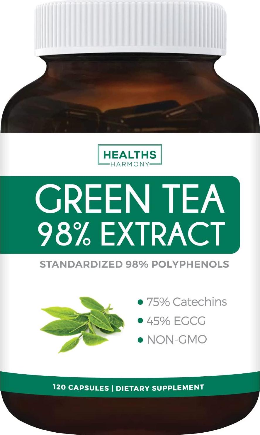 Green Tea Extract 98% - 1000mg with EGCG - 120 Capsules (Non-GMO) for Weight Loss and Metabolism Boost - Natural Diet Pills - Leaf Polyphenol Catechins - Antioxidant Supplement - 500mg per Capsule