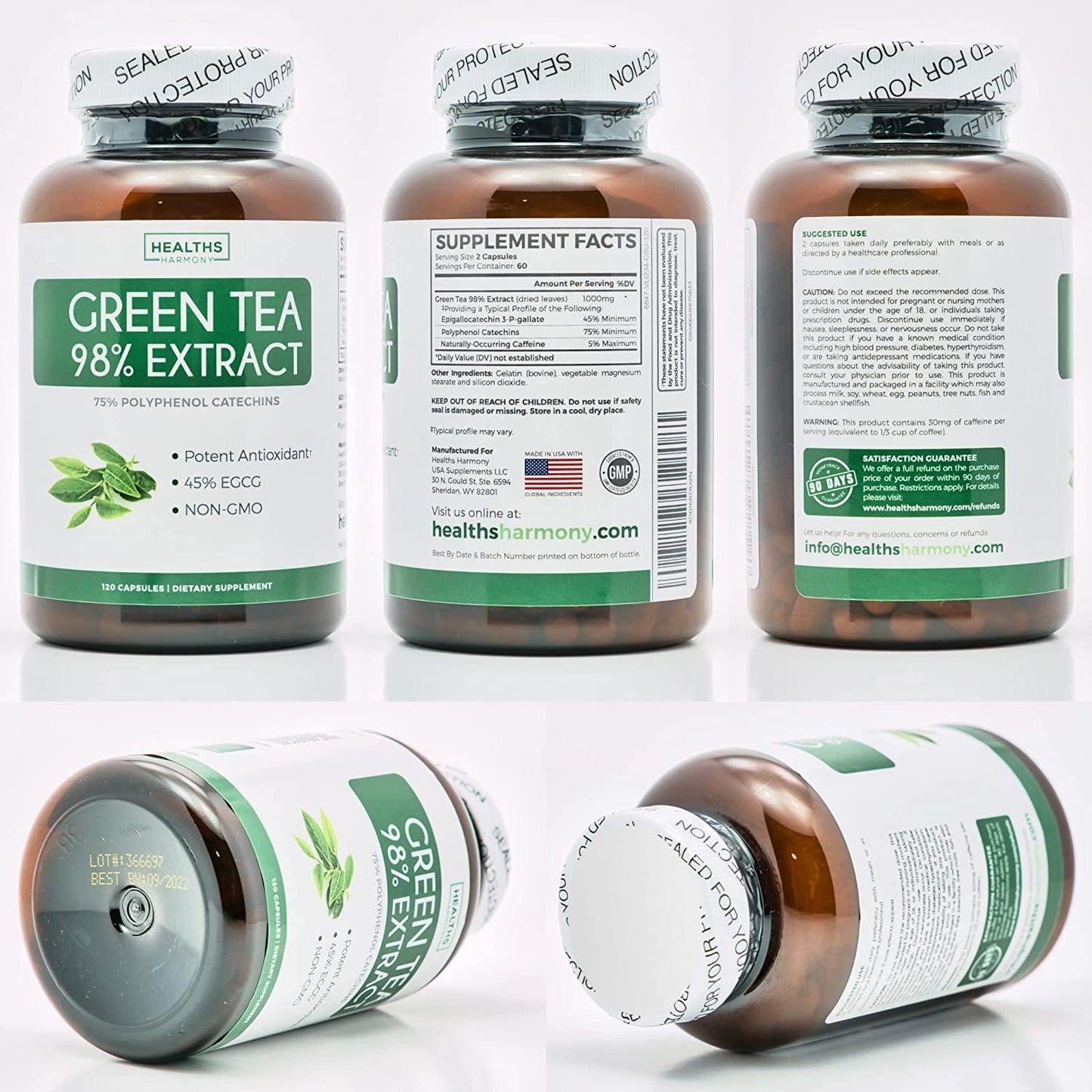 Green Tea Extract 98% - 1000mg with EGCG - 120 Capsules (Non-GMO) for Weight Loss and Metabolism Boost - Natural Diet Pills - Leaf Polyphenol Catechins - Antioxidant Supplement - 500mg per Capsule