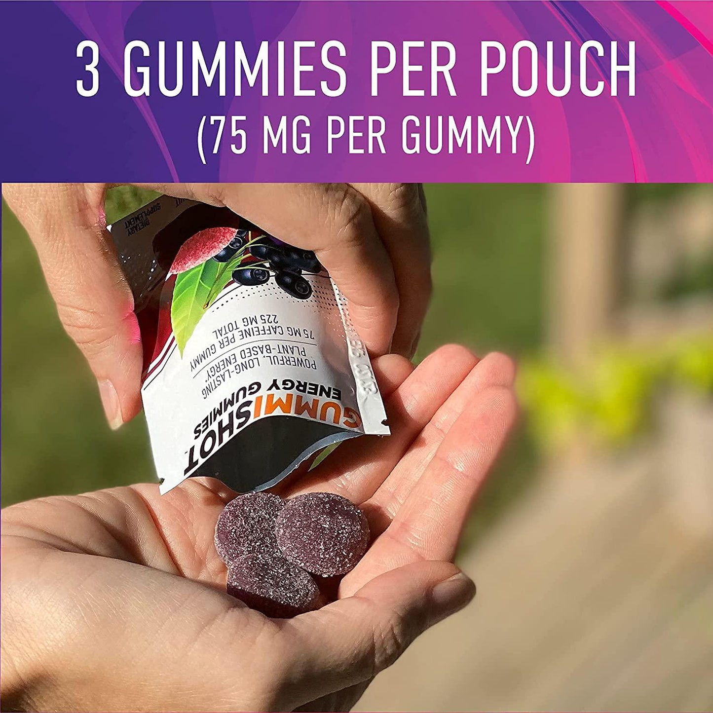 GummiShot Energy Gummies, 225 mg of Plant-Based Caffeine Chews per Pouch, Long Lasting Energy Boosters, Variety (9-Pack)
