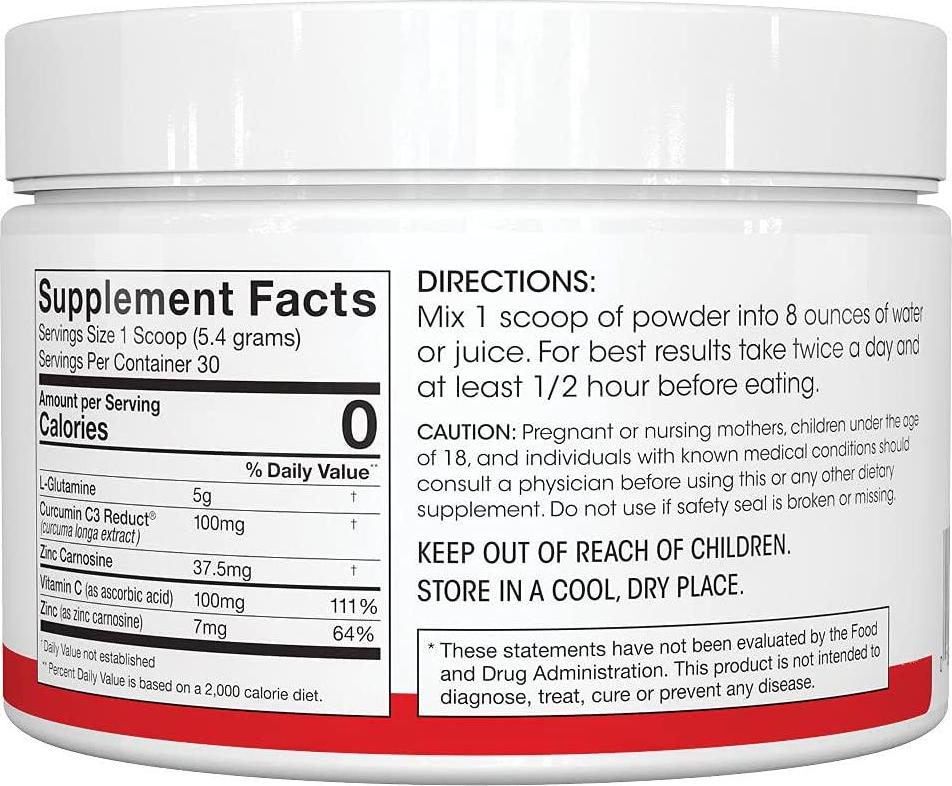 Gut Repair - Digestive Health Supplement Powder - L-Glutamine, Curcumin, Zinc and Ascorbic Acid Blend to Rebuild Intestinal Lining, Boost Immunity, Reduce Intestinal Inflammation (2 Tubs - 60 Servings)