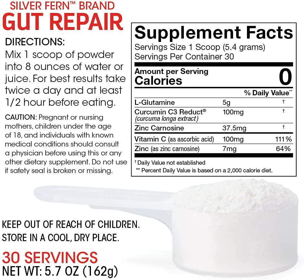 Gut Repair - Digestive Health Supplement Powder - L-Glutamine, Curcumin, Zinc and Ascorbic Acid Blend to Rebuild Intestinal Lining, Boost Immunity, Reduce Intestinal Inflammation (2 Tubs - 60 Servings)