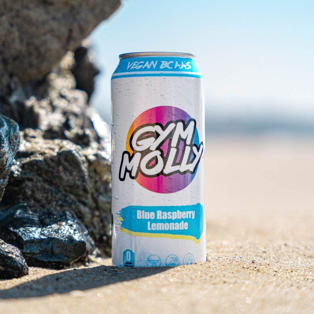 Gym Molly Blue Raspberry Lemonade Energy Drink Cans | Zero Sugar | Hydro Creatine | Vegan BCAAs | B Vitamins | 16 fl oz (Pack of 12)