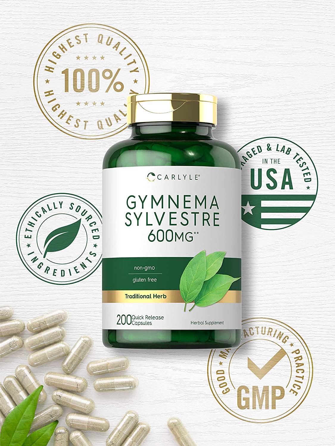 Gymnema Sylvestre Leaf Extract 600 mg | 200 Capsules | Non-GMO and Gluten Free | by Carlyle
