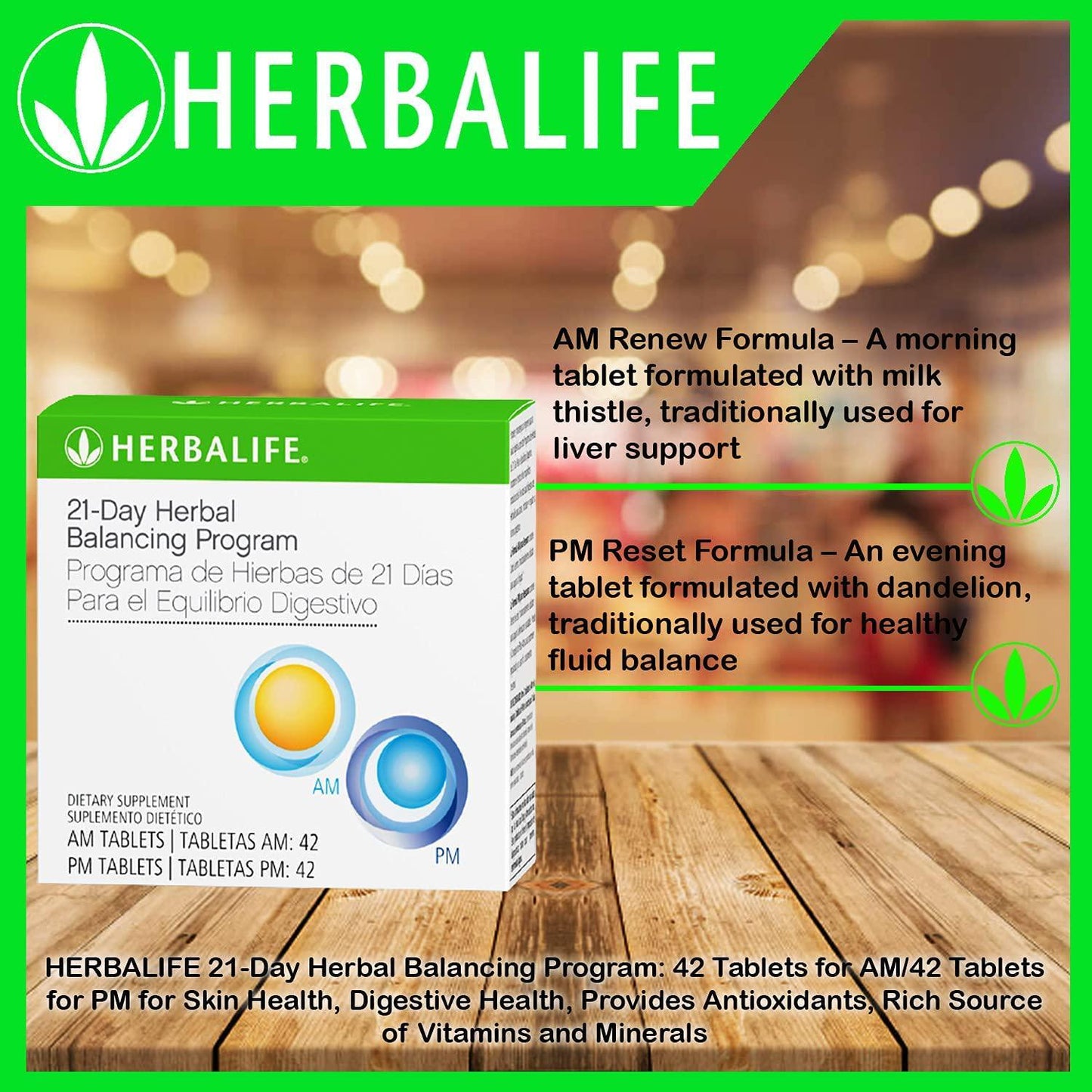 HERBALIFE 21-Day Herbal Balancing Program: 42 Tablets for AM/42 Tablets for PM for Skin Health, Digestive Health, Provides Antioxidants, Rich Source of Vitamins and Minerals