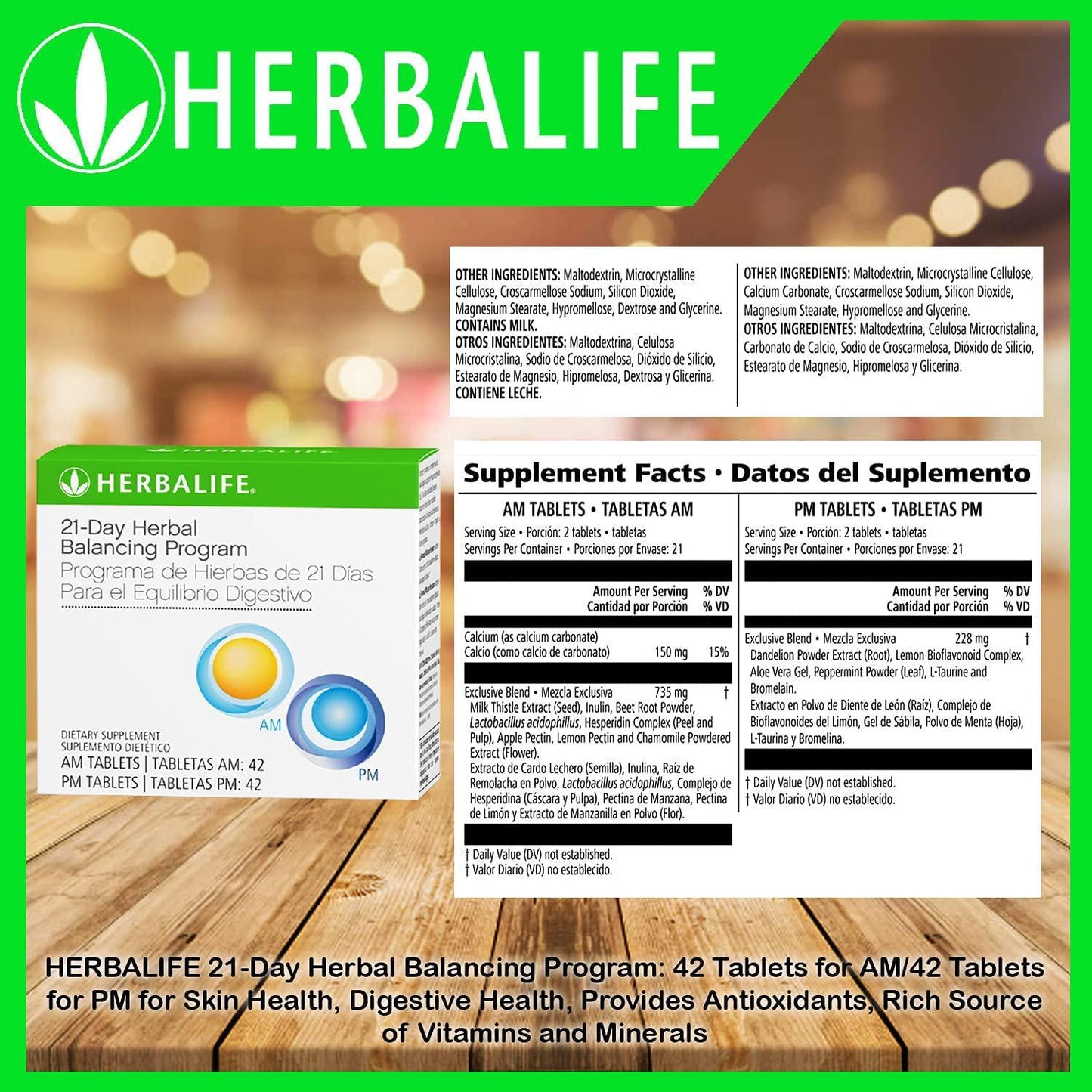 HERBALIFE 21-Day Herbal Balancing Program: 42 Tablets for AM/42 Tablets for PM for Skin Health, Digestive Health, Provides Antioxidants, Rich Source of Vitamins and Minerals