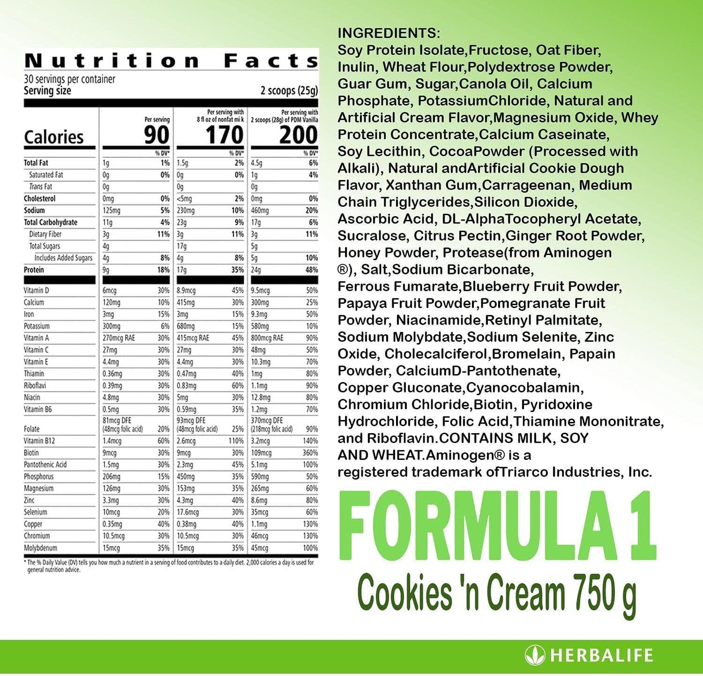 HERBALIFE (DUO) FORMULA 1 Healthy Meal Nutritional Shake Mix (Mint Chocolate) with PERSONALIZED PROTEIN POWDER