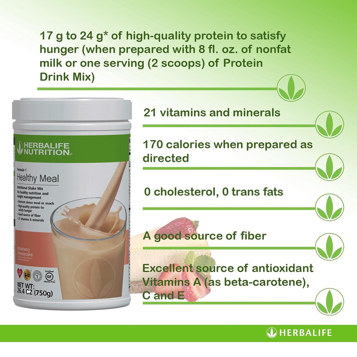 HERBALIFE (Duo) Formula 1 Healthy Meal Nutritional Shake Mix ( Strawberry Cheesecake) with Personalized Protein Powder