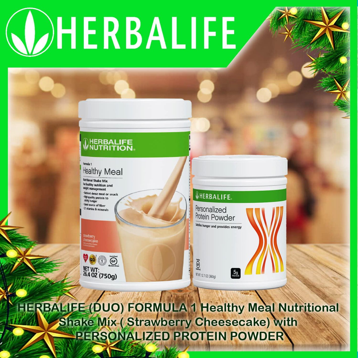 HERBALIFE (Duo) Formula 1 Healthy Meal Nutritional Shake Mix ( Strawberry Cheesecake) with Personalized Protein Powder