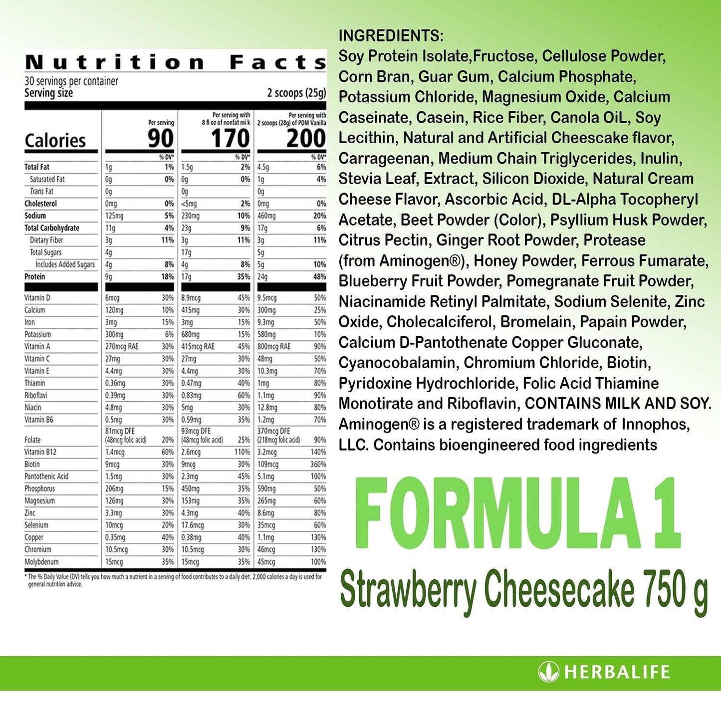 HERBALIFE (Duo) Formula 1 Healthy Meal Nutritional Shake Mix ( Strawberry Cheesecake) with Personalized Protein Powder