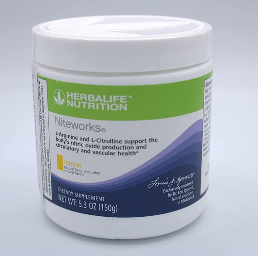 HERBALIFE Niteworks 15 Servings 150g (Lemon) Naturally Flavored: with L-Arginine and L-Citruline Support The Body's Nitric Oxide Production and Circulatory and Vascular Health