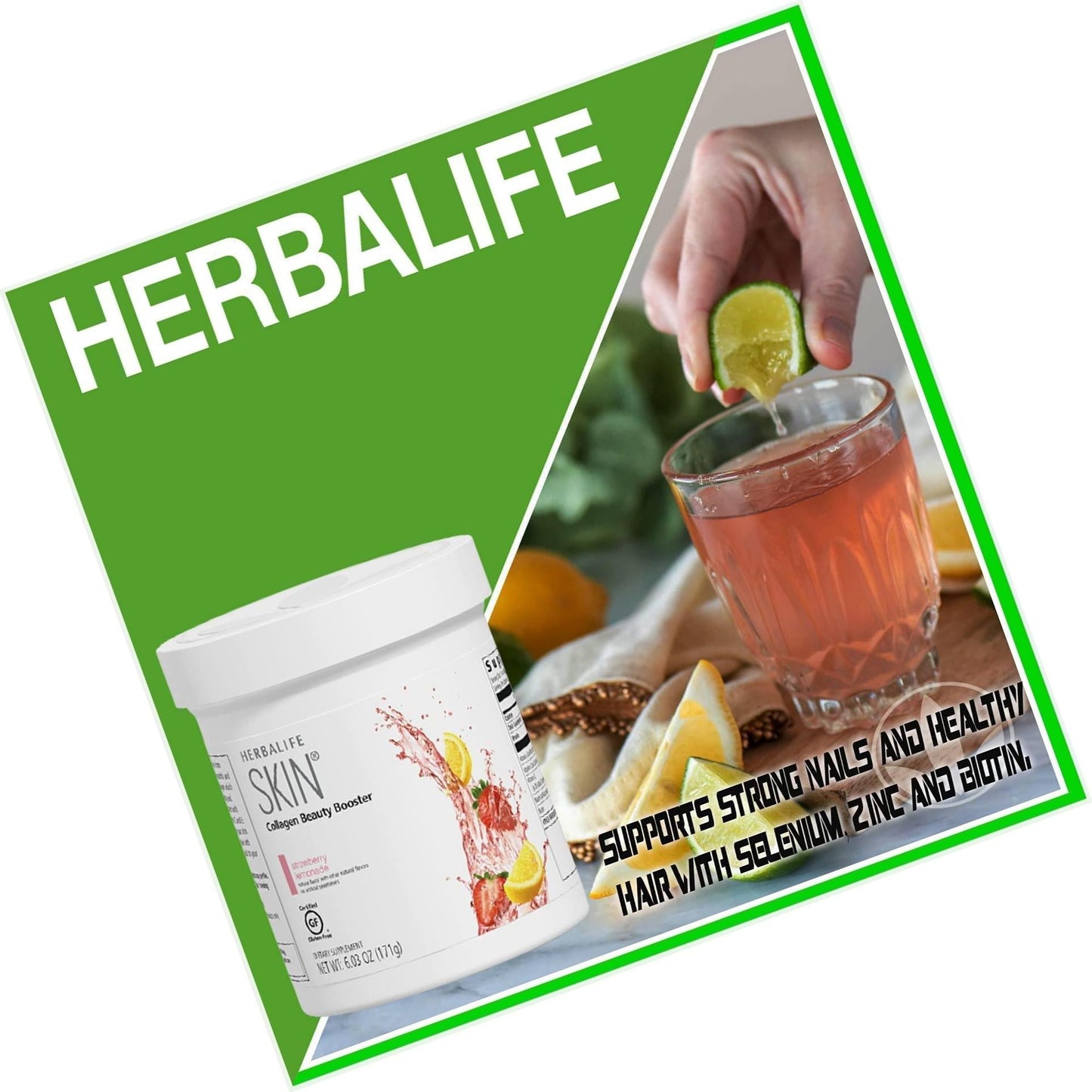 HERBALIFE Skin Strawberry Lemonade Canister 6.03 Oz. (171G) Skin Collagen Beauty Booster: No Artificial Flavor, No Artificial Sweeteners, Gluten-Free