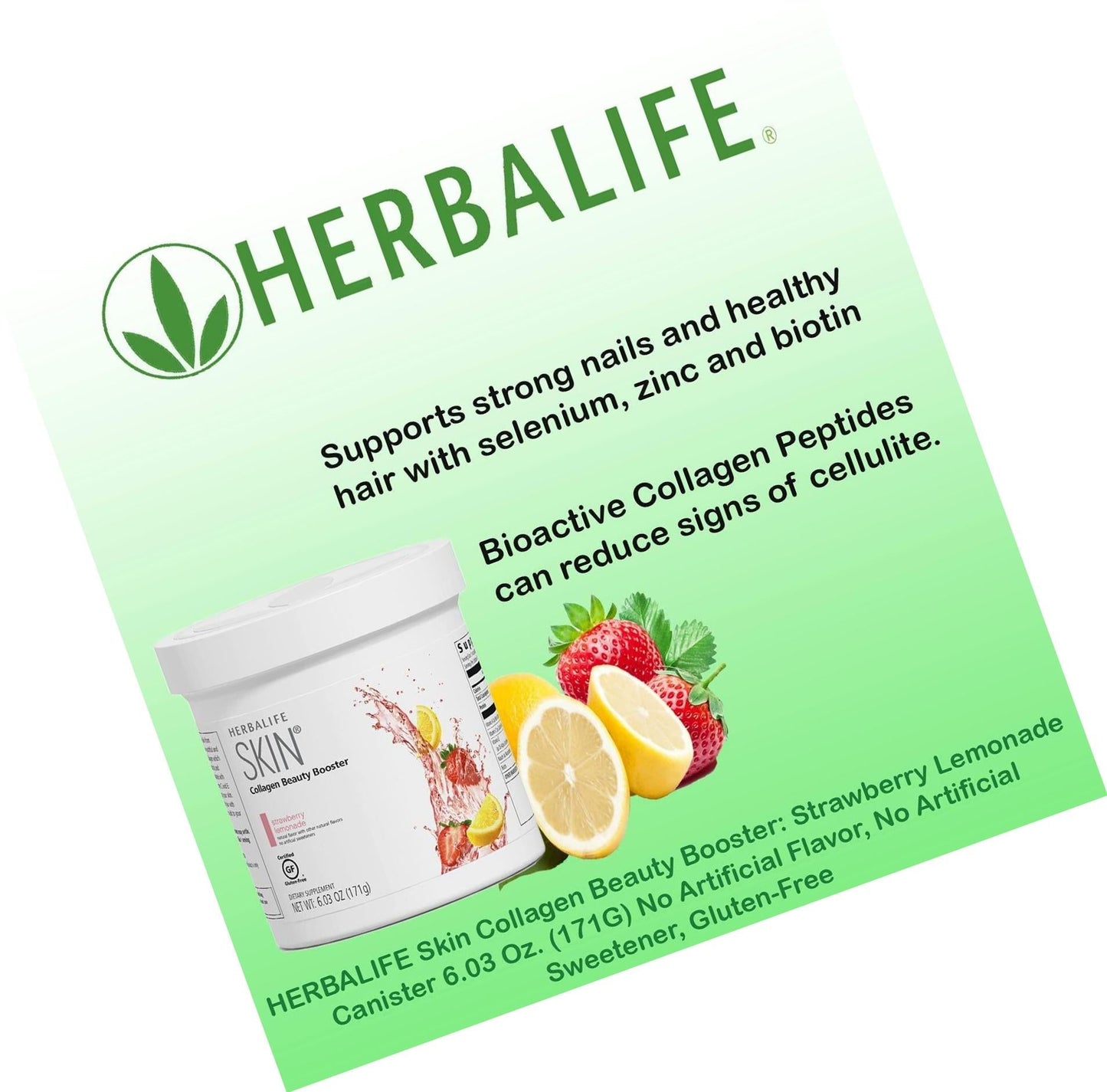 HERBALIFE Skin Strawberry Lemonade Canister 6.03 Oz. (171G) Skin Collagen Beauty Booster: No Artificial Flavor, No Artificial Sweeteners, Gluten-Free