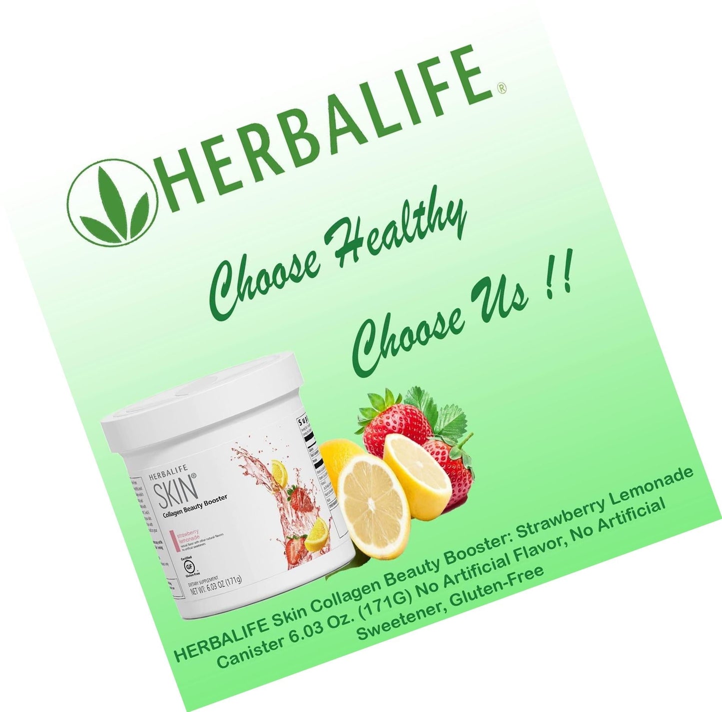 HERBALIFE Skin Strawberry Lemonade Canister 6.03 Oz. (171G) Skin Collagen Beauty Booster: No Artificial Flavor, No Artificial Sweeteners, Gluten-Free
