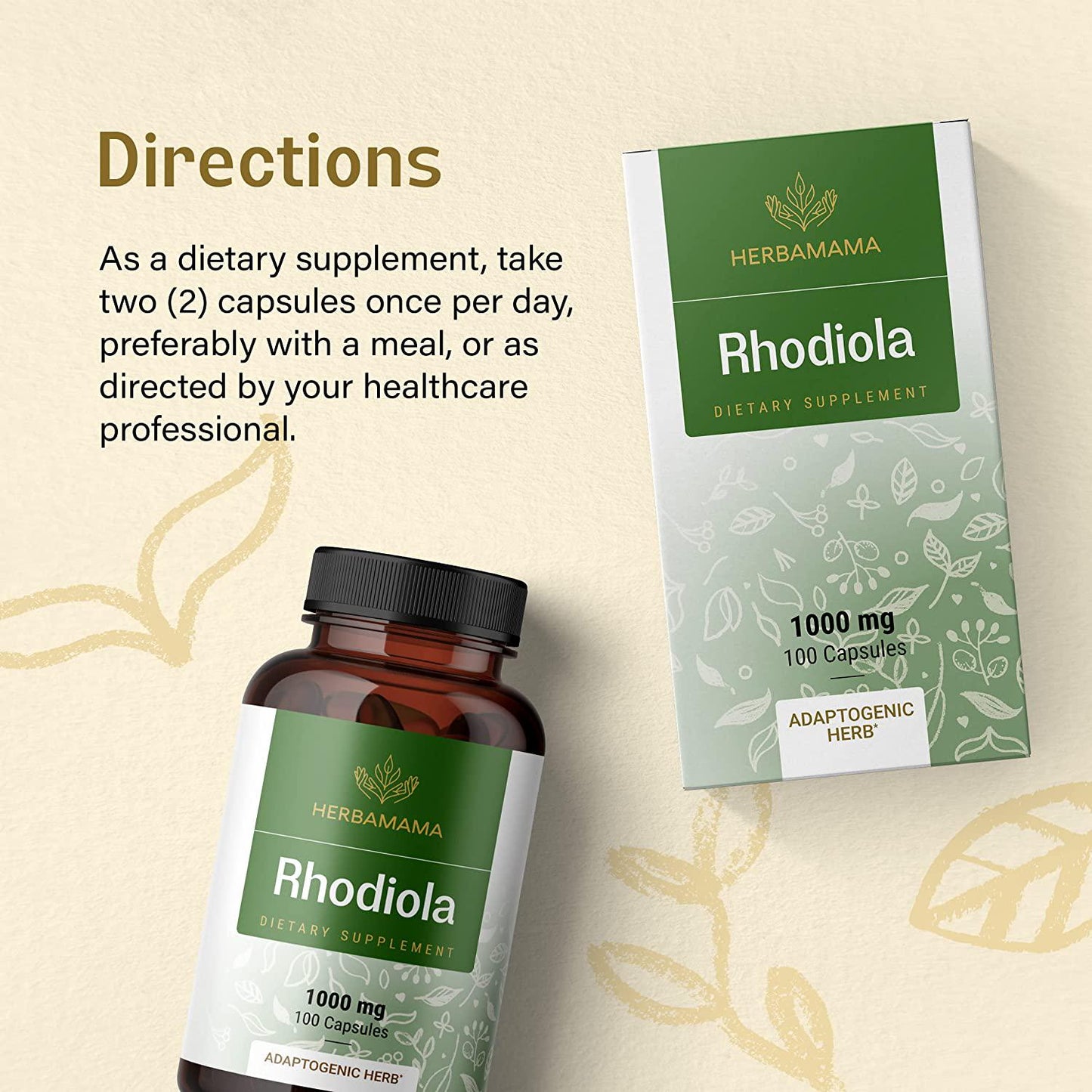 HERBAMAMA Rhodiola Capsules - Daily Dietary Supplement Promoting Energy Boost, Brain Function, Natural Stress Relief - Helps with Weight Management, Exercise Performance - 1000mg, 100 Caps per Bottle