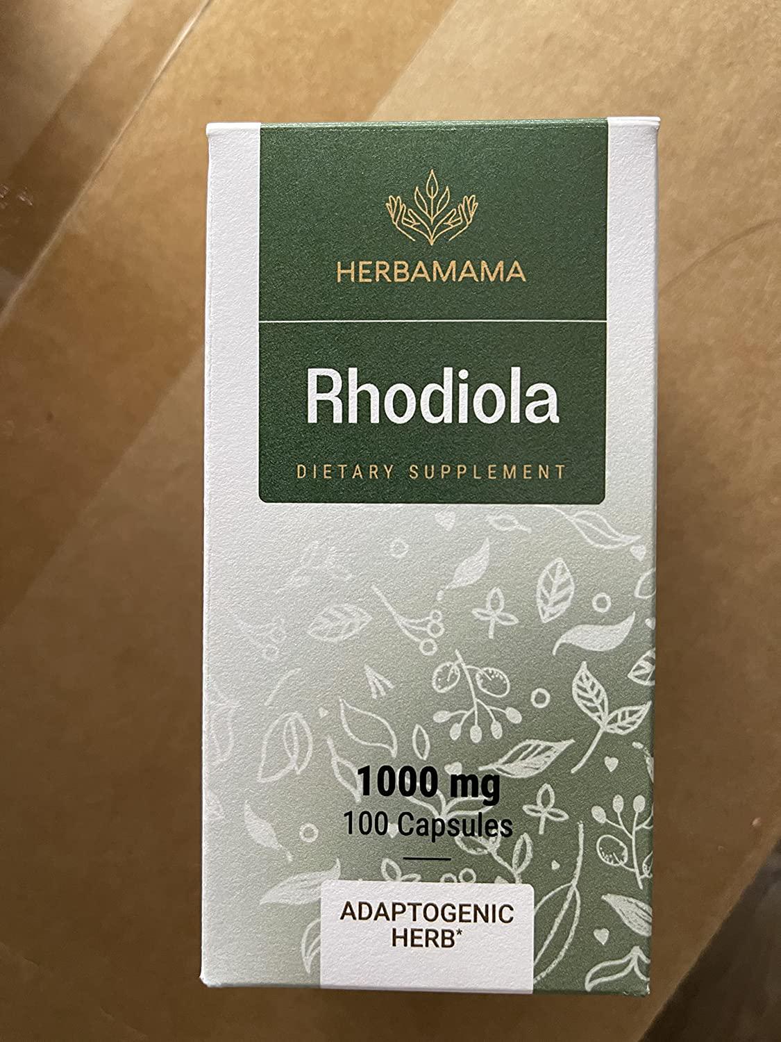 HERBAMAMA Rhodiola Capsules - Daily Dietary Supplement Promoting Energy Boost, Brain Function, Natural Stress Relief - Helps with Weight Management, Exercise Performance - 1000mg, 100 Caps per Bottle