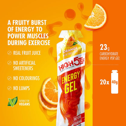 HIGH5 Reflex Nutrition Energy Gel Quick Release Energy On The Go from Natural Fruit Juice (20 x 40 g Sachets) (Orange)