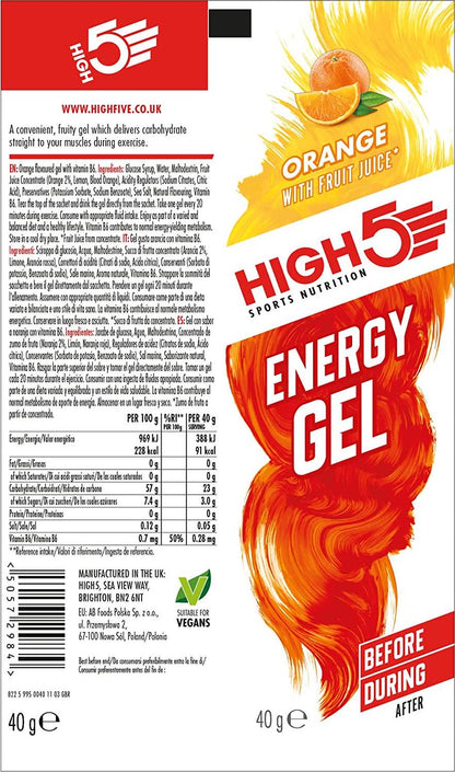 HIGH5 Reflex Nutrition Energy Gel Quick Release Energy On The Go from Natural Fruit Juice (20 x 40 g Sachets) (Orange)