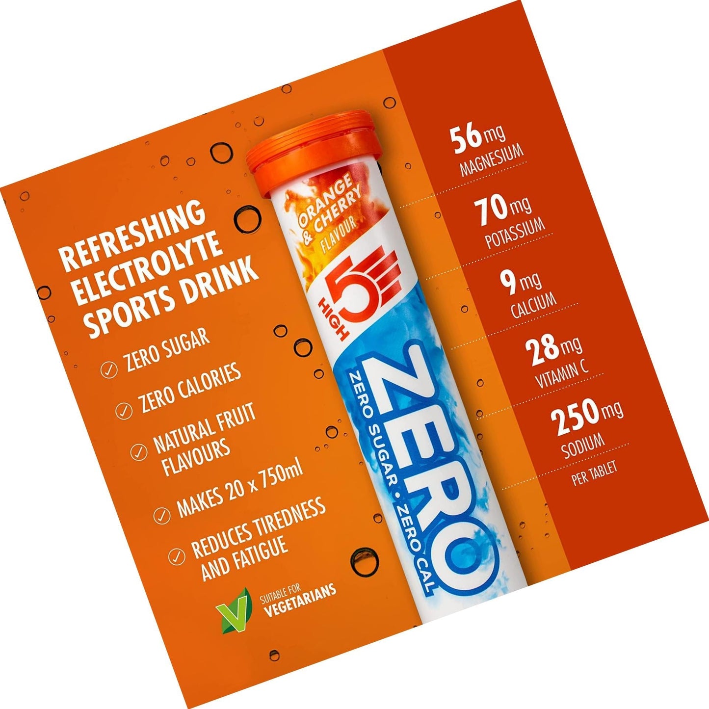 HIGH5 ZERO Electrolyte Hydration Tablets Added Vitamin C - (Orange and Cherry, 20 Tab Tube)