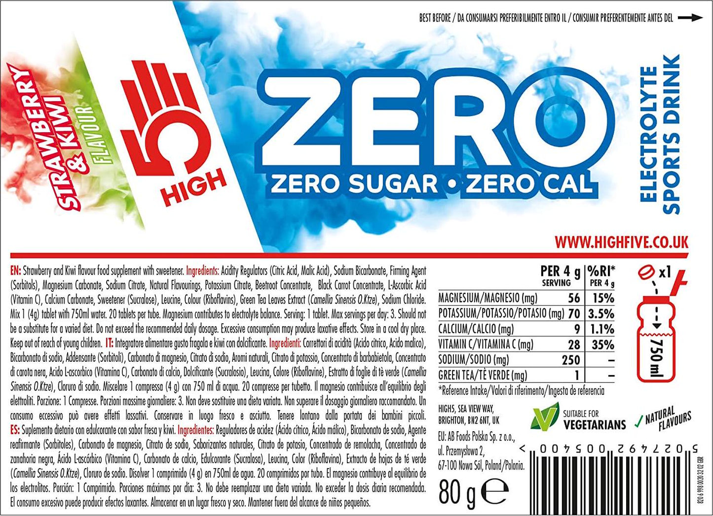 HIGH5 Zero Electrolyte Hydration Tablets Added Vitamin C (Strawberry and Kiwi, 20 Count (Pack of 1))