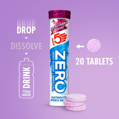 HIGH5 Zero Electrolyte Hydration Tablets Added Vitamin C, Blackcurrant, 20 Tab Tube