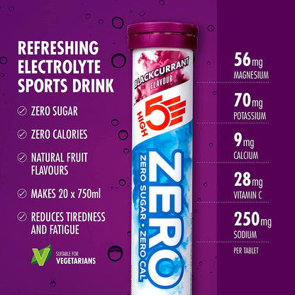 HIGH5 Zero Electrolyte Hydration Tablets Added Vitamin C, Blackcurrant, 20 Tab Tube