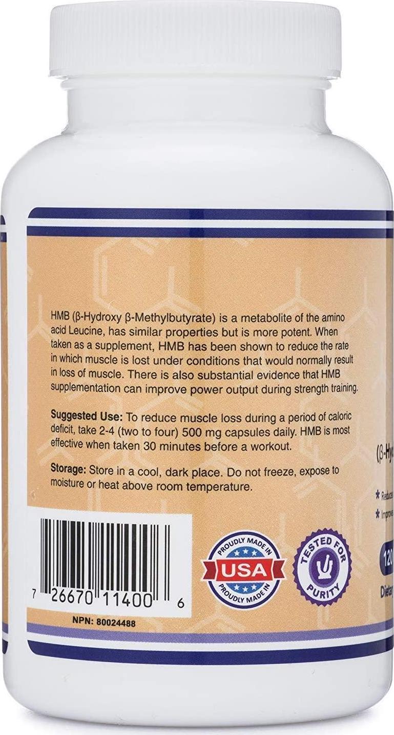 HMB Supplement, Third Party Tested, for Muscle Recovery, Growth, and Retention (Protein Synthesis) - Made in USA, 120 Capsules, 1000mg Per Serving
