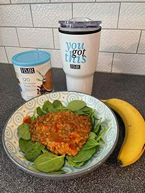 HMR 120 Shake and Tumbler Starter Set (Chocolate) - Chocolate Shake Meal Replacement Powder, 12g Protein, 120 Cal., Canister of 12 Servings paired with an HMR Extra Large 28 Oz. Stainless Tumbler