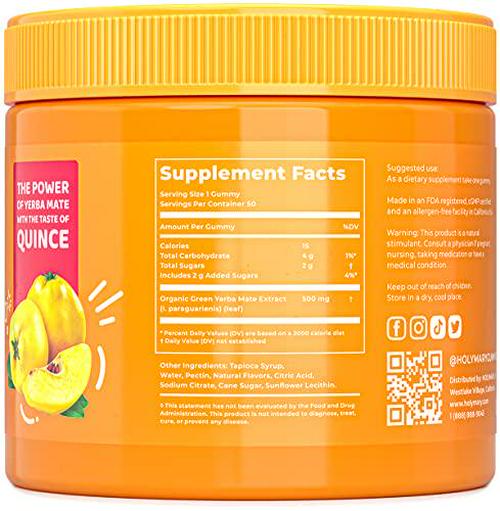 HOLYMARY Yerba Mate Gummies - Energy, Focus, Power - Organic Yerba Mate in a Delicious, Vegan, Kosher, Gluten Free, Dietary Supplement Gummy