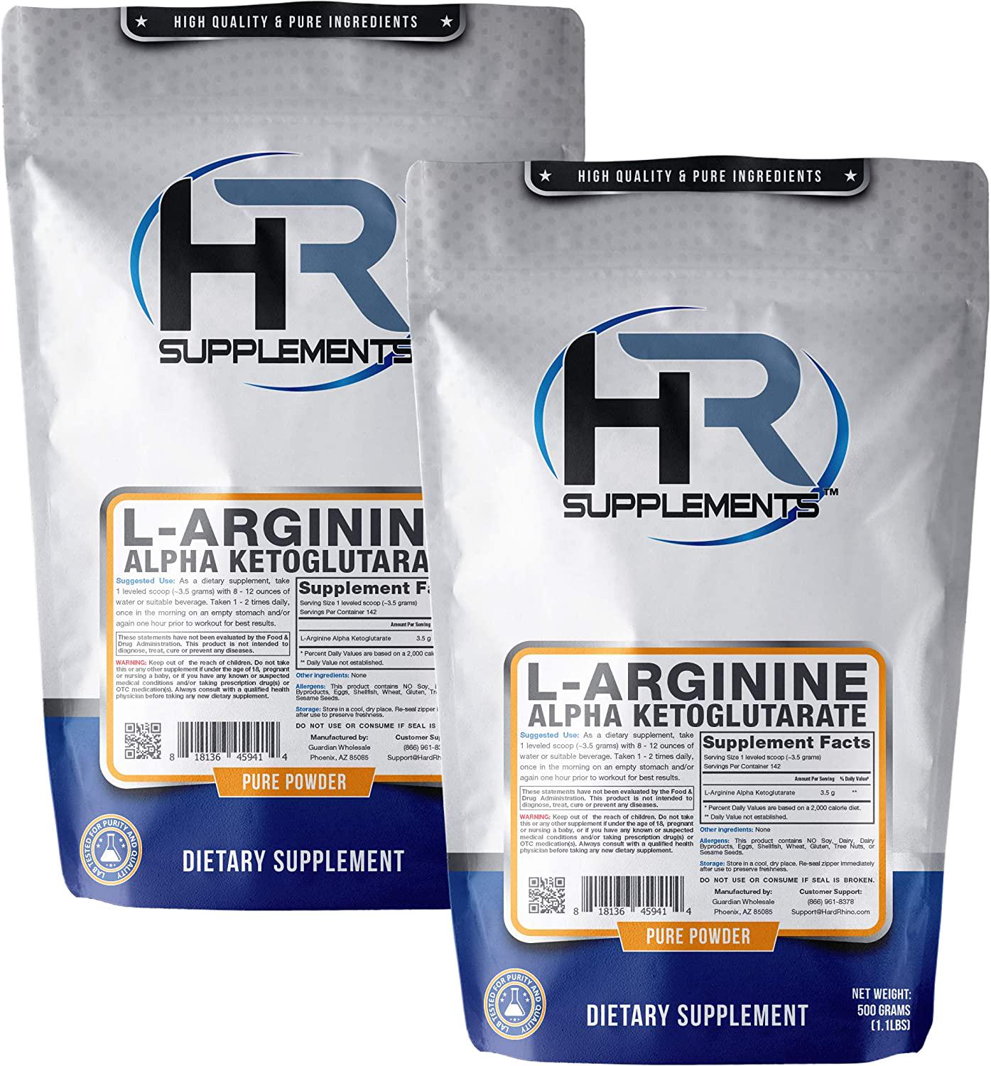 HR Supplements L-Arginine Alpha Ketoglutarate (AAKG) Powder, 1 Kilogram (2.2 Lbs), Unflavored, Lab-Tested, Scoop Included