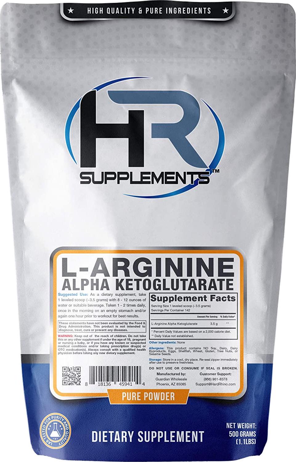 HR Supplements L-Arginine Alpha Ketoglutarate (AAKG) Powder, 1 Kilogram (2.2 Lbs), Unflavored, Lab-Tested, Scoop Included