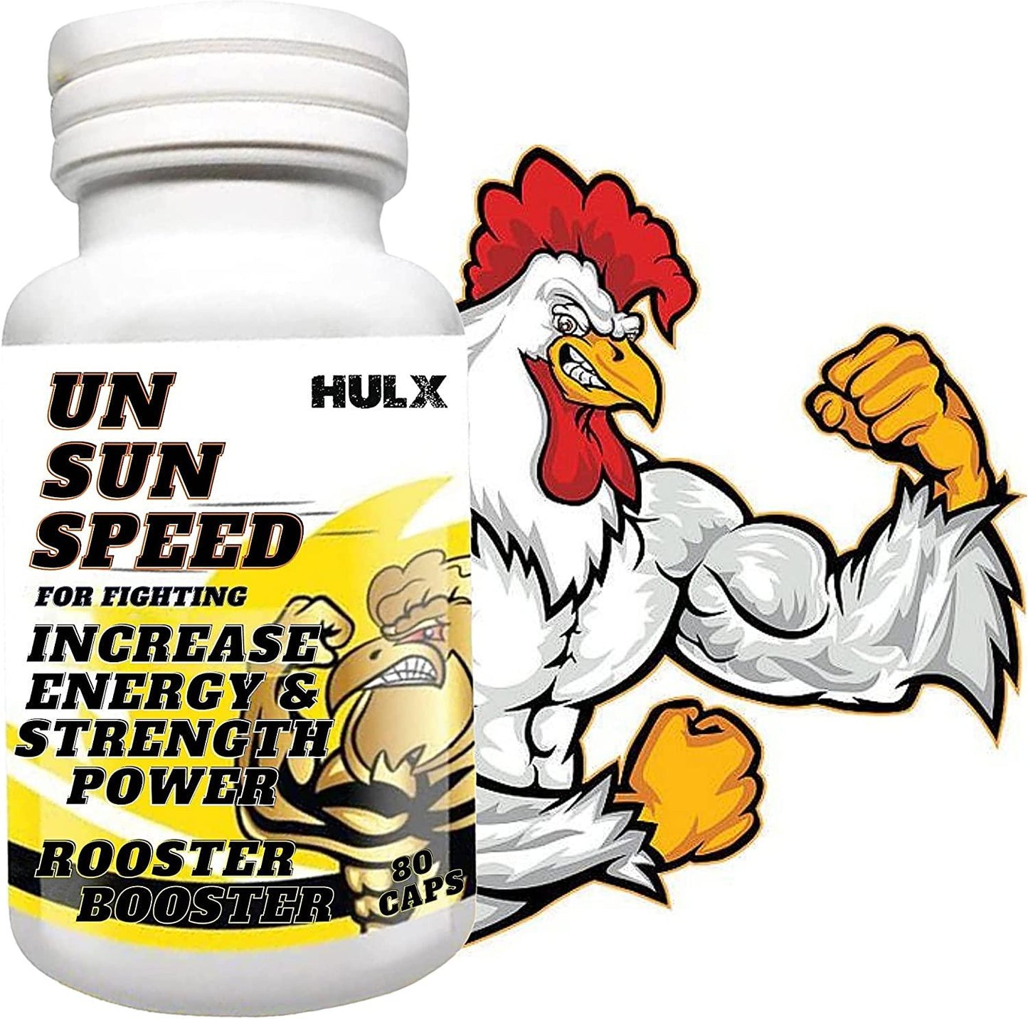 HULX 80 Capsule, Rooster Booster UN Sun Speed Vitamins Health Chicken Supplement Super Increasing Energy, Stronger and More Power Healthy Formula Feed for Bird Poultry, Cock Fighting Gamecocks Hen Food