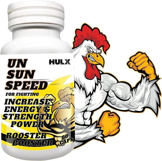 HULX 80 Capsule, Rooster Booster UN Sun Speed Vitamins Health Chicken Supplement Super Increasing Energy, Stronger and More Power Healthy Formula Feed for Bird Poultry, Cock Fighting Gamecocks Hen Food