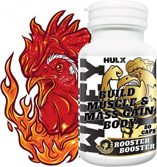 HULX 80 Capsule, Rooster Booster WHEY PLUS Vitamins Health Chicken Supplement Build and Repair Muscle Body and Mass Gain Chick Bird Poultry Super Increasing Power Formula, Cock Fighting Gamecocks Hen Food