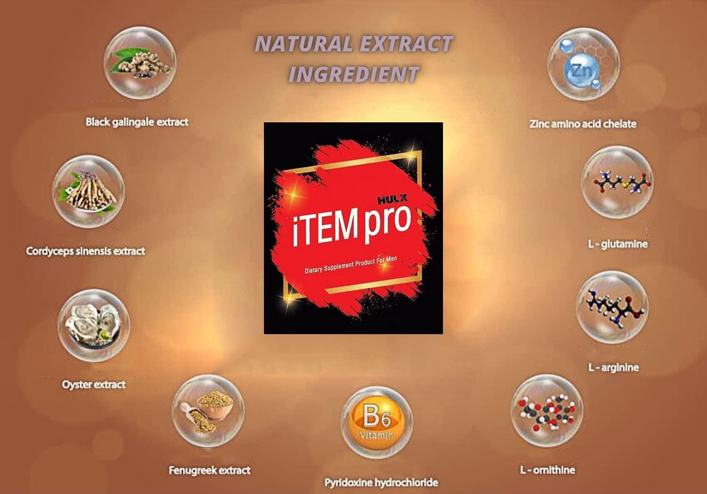 HULX ITEMPRO 4 Caps Men Power and Energy Booster Vitamins Health Supplement Capsules Increasing Stronger and More Lasting Time, Men's Healthy Formula Natural Food Minerals Organic Herbal Extracts for Male