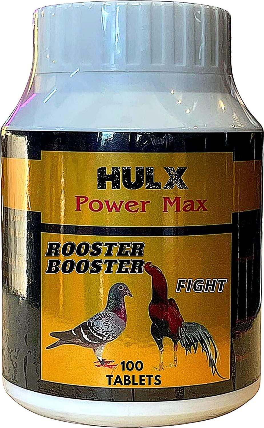 HULX Power Plus 100 Tablets, Long Term Strengher and Energy Formula Rooster Booster Vitamins Health Supplement Good Health, Build Muscle, Blood Feed Chicken Bird Poultry, Fighting Gamecocks Hen Food
