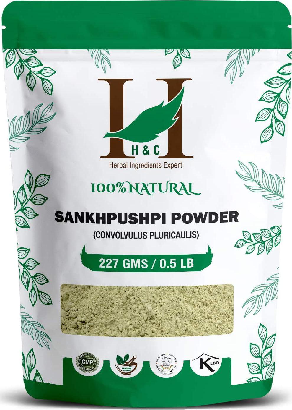 H&C Shankhpushpi Powder (Convolvulus pluricaulis) 227g / 0.5 Lb | an Ayurvedic Supplement for Memory and Concentration