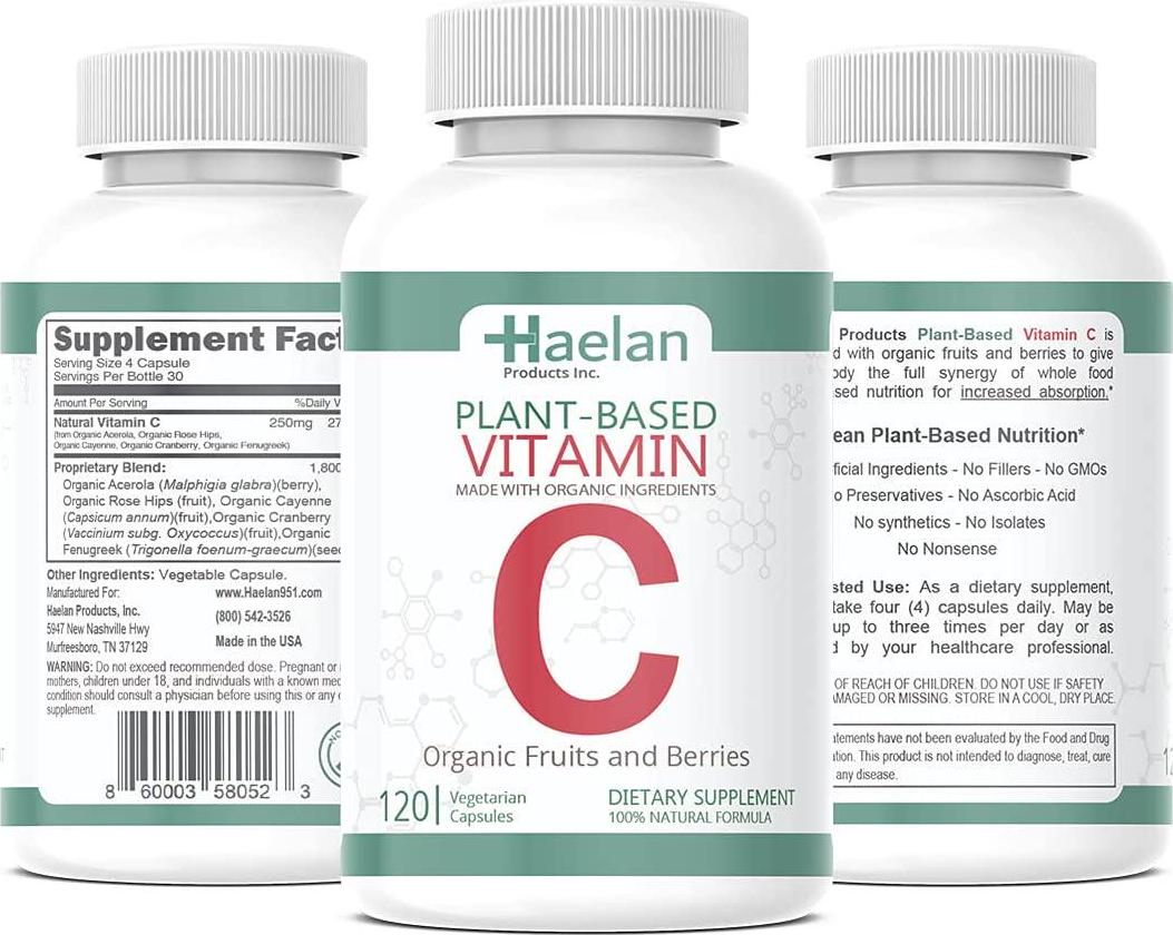 Haelan Plant-Based Vitamin C I 100% Made with Organic, 250mg Vitamin C per Serving, 30 Servings